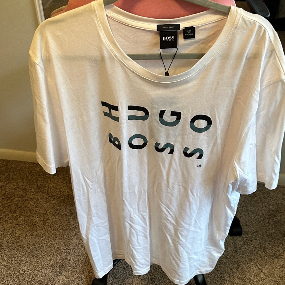 Hugo Boss White Tee with Black and Blue Logo
